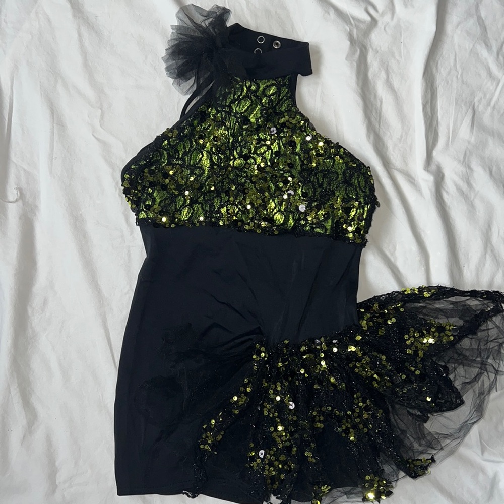 Weissman Jazz Dance Costume Black Green Sequin Witch Flapper Cat Child Large
